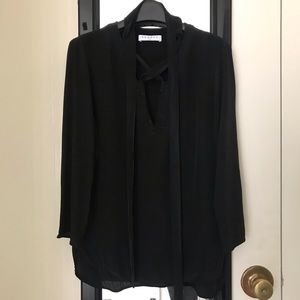 Sandro Lace-up Black Silk Blouses